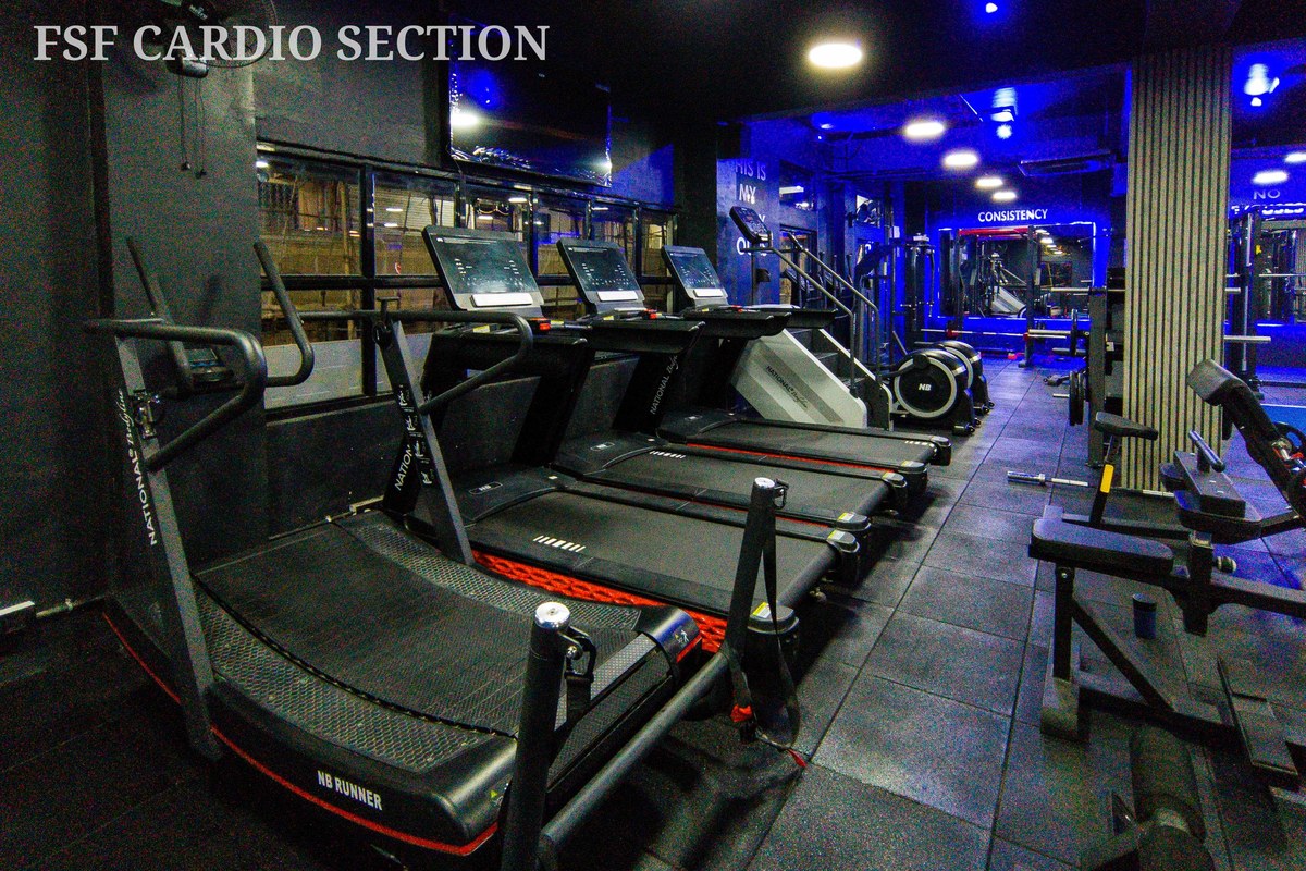 FIRST STEP FITNESS Commercial Cardio Section & Curved Treadmills