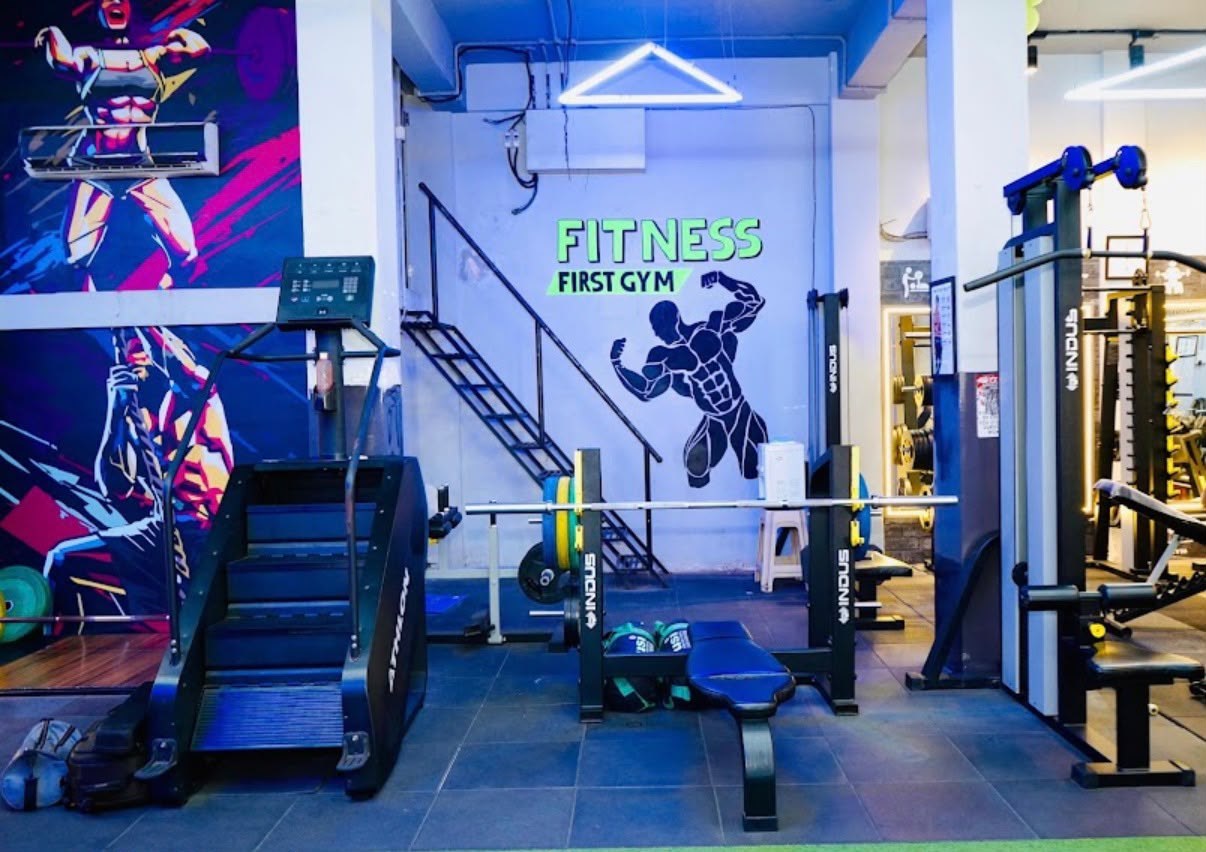 FITNESS FIRST GYM Neon Wall Sign, Bodybuilder Mural & Benches