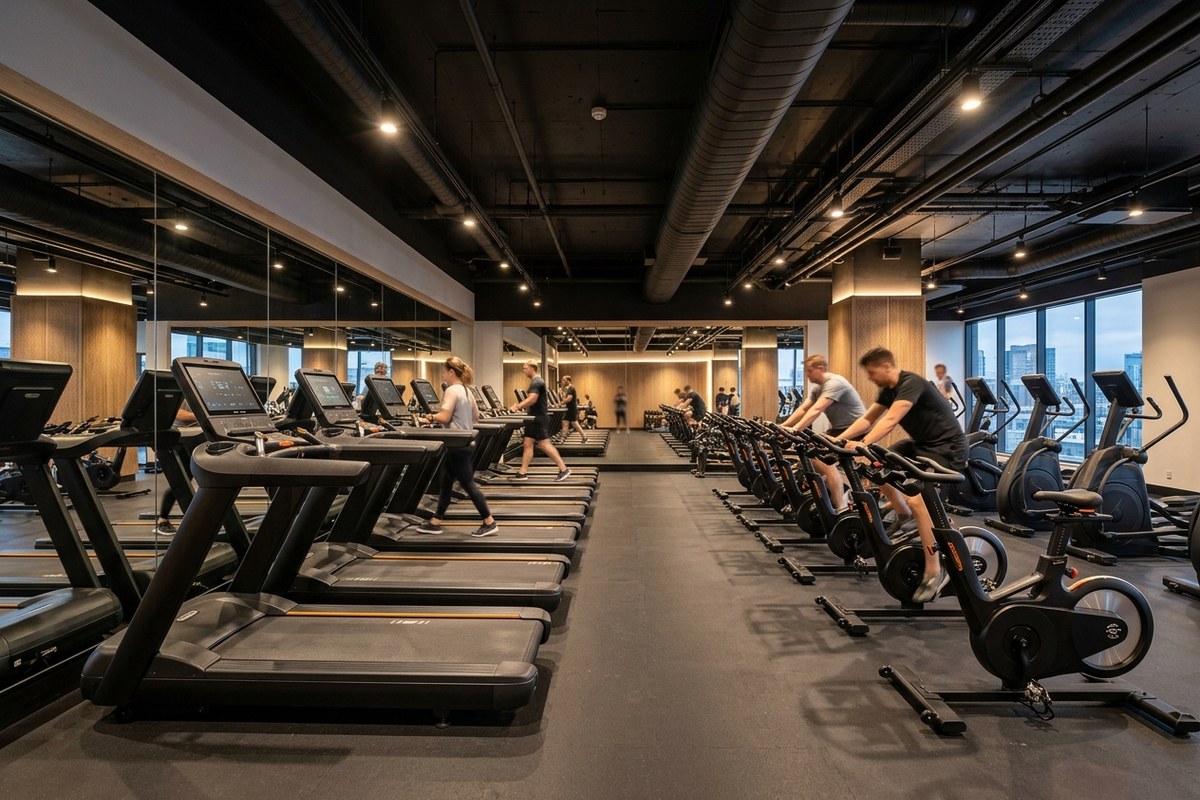 Dedicated Cardio Deck with Motorized Treadmills and Spin Cycles