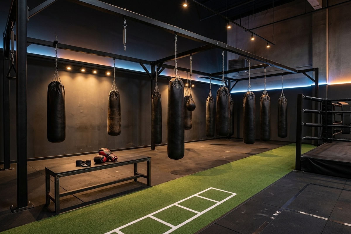 Boxing Combat Training Zone with Heavy Punching Bags