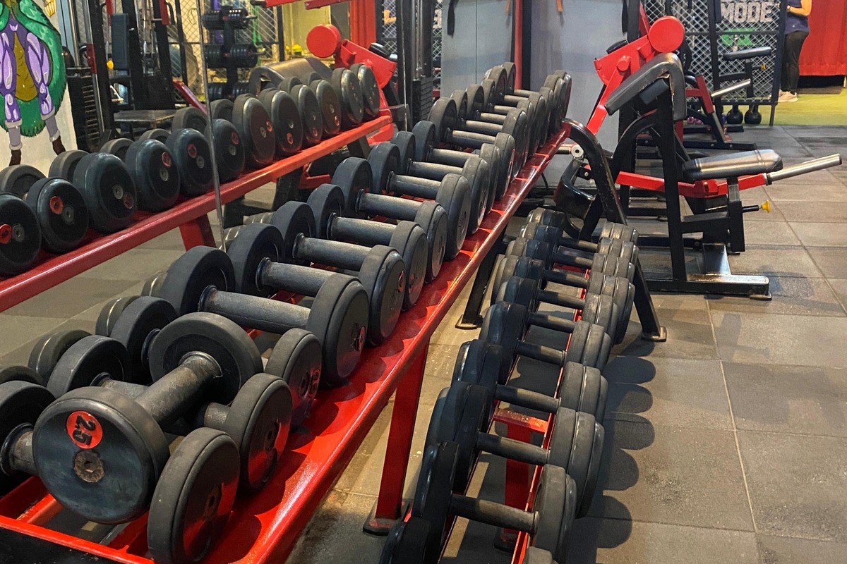 3-Tier Dumbbell Racks, Preacher Bicep Bench and Rubber Shock Flooring