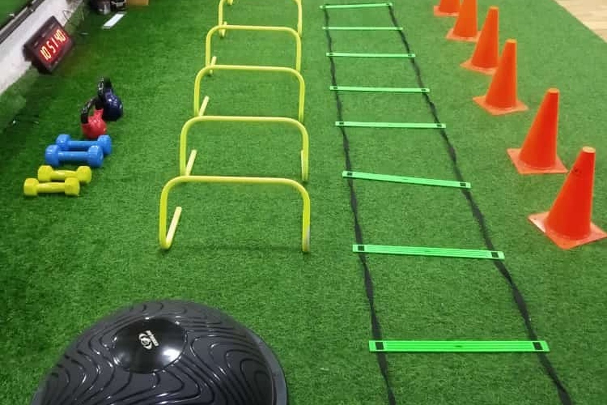 Green Turf Agility Lane with Speed Ladder, Hurdles and Cones
