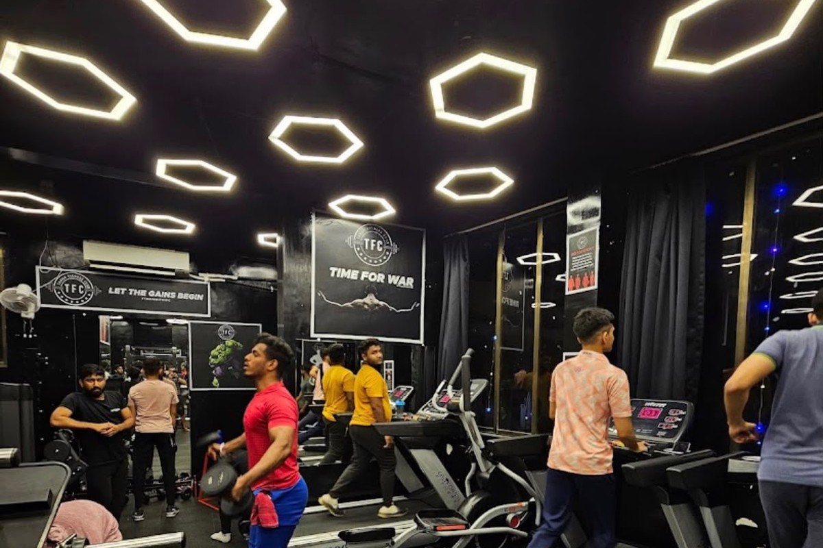 TFC TARUN FITNESS CLUB 24/7 Main Training Floor with Hexagonal Lights