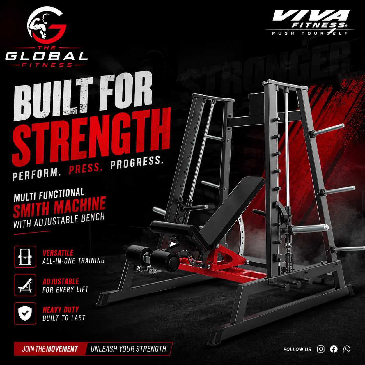 Viva Fitness Multi-Functional Smith Machine with Adjustable Bench