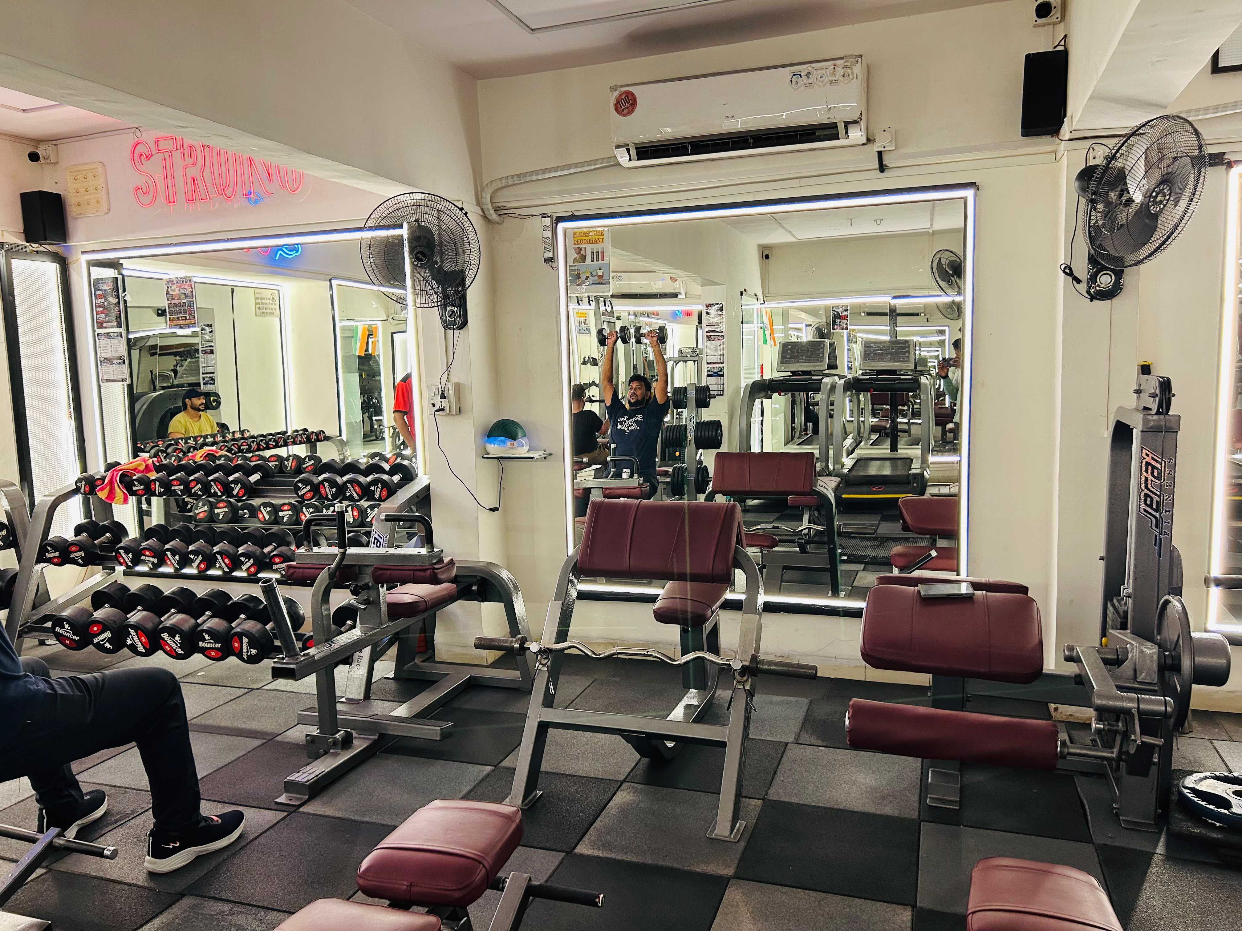 Trinity Fitness Preacher Curl Bench & Neon Sign